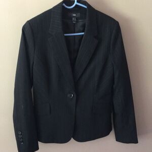 H&M Women’s Large Black Pinstripe Blazer One Button Jacket
